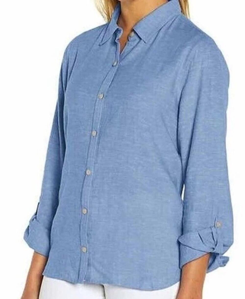 Orvis Women's Plus XXL Long Sleeve Linen Blend Button Down Shirt